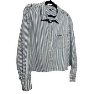 GAP Loose Cropped Button Down Washed Blue White Stripe Women's Size XL